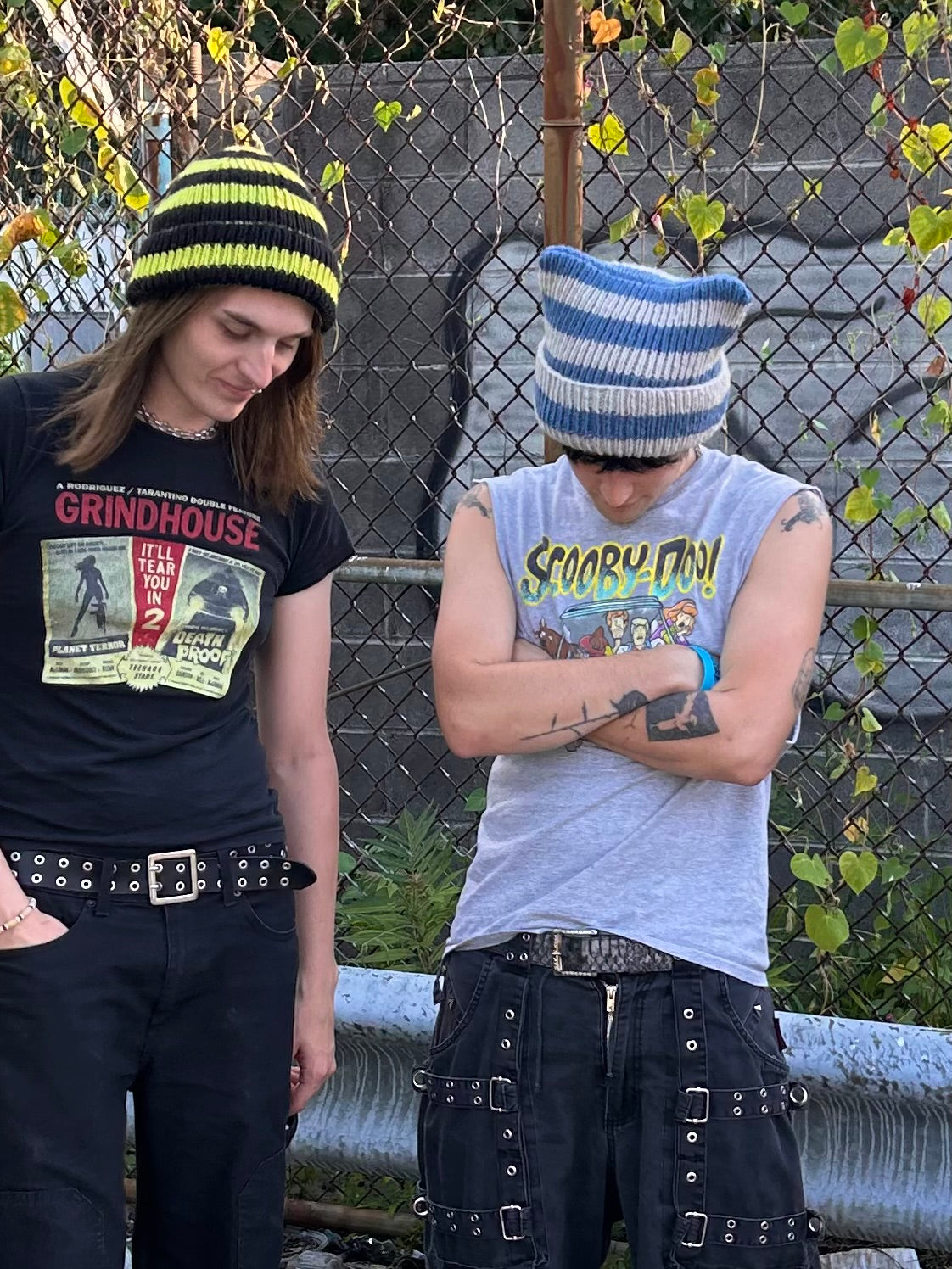 slime green + black striped hand knit beanie