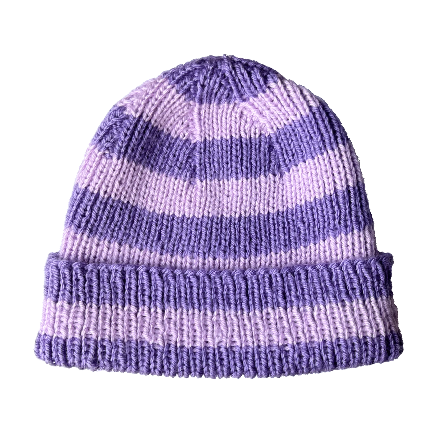lilac + lavender striped hand knit beanie