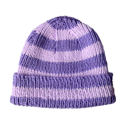 lilac + lavender striped hand knit beanie