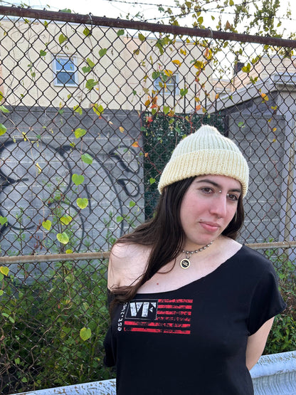 off-white hand knit beanie