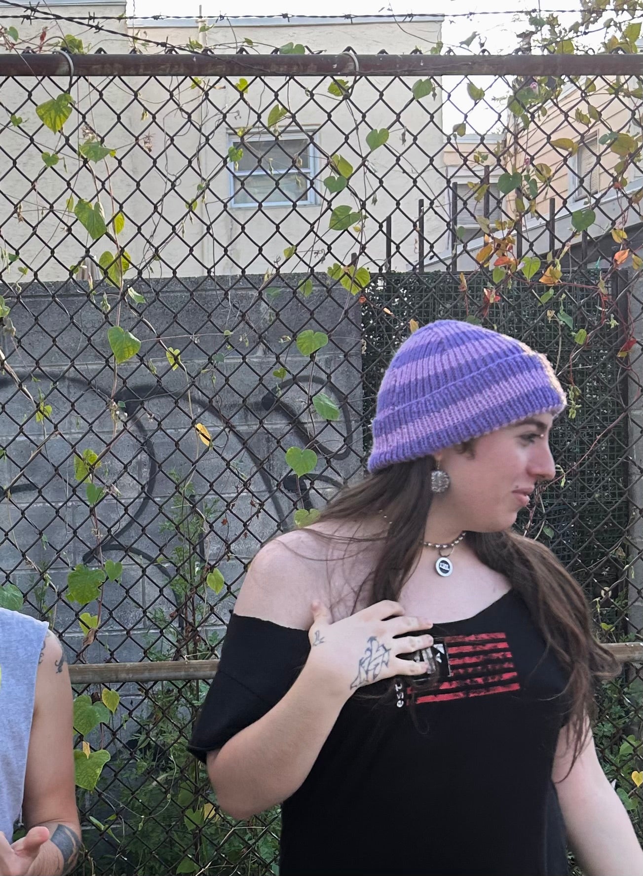 lilac + lavender striped hand knit beanie