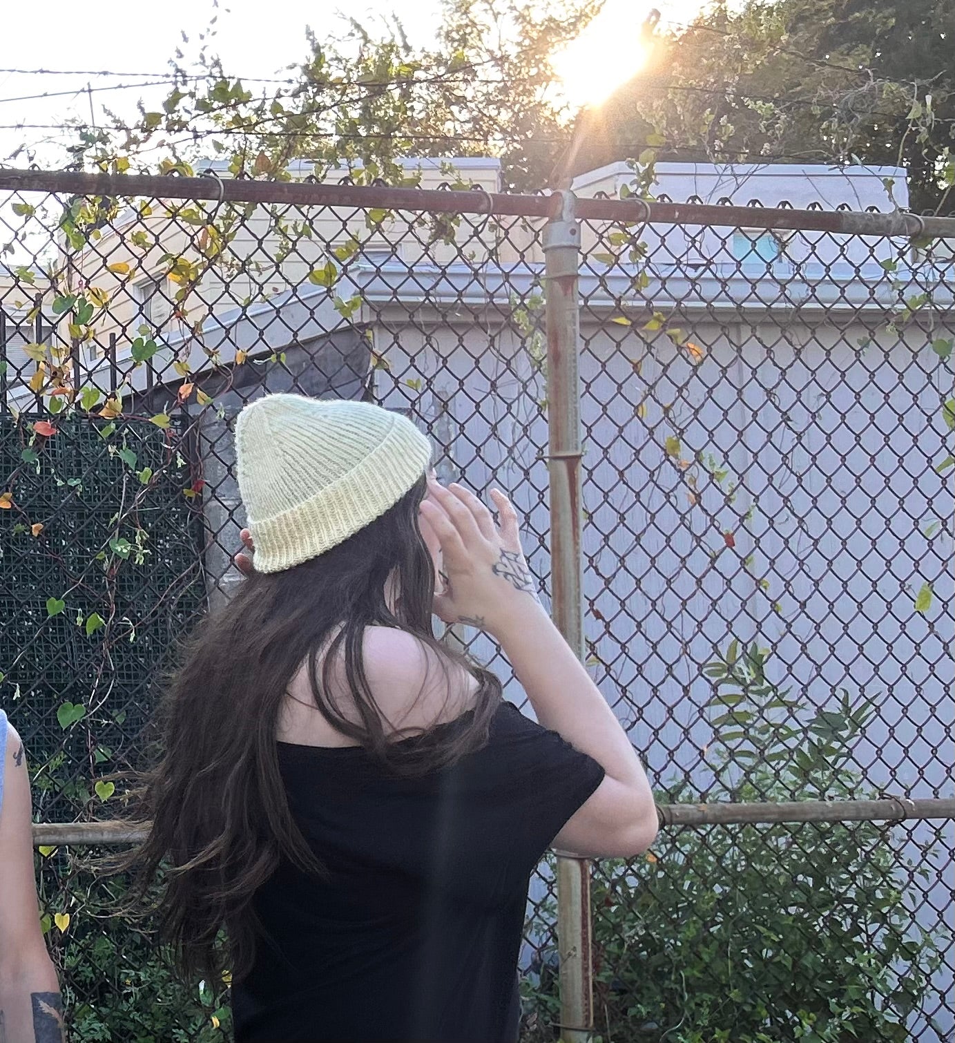 off-white hand knit beanie