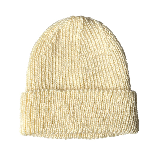 off-white hand knit beanie